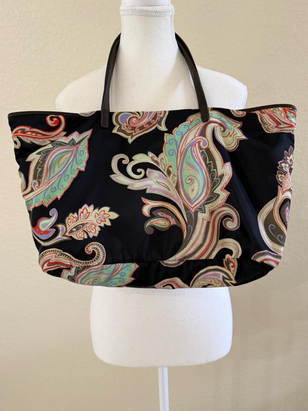 Etro Black Paisley Printed Tote with Multicolor Accents